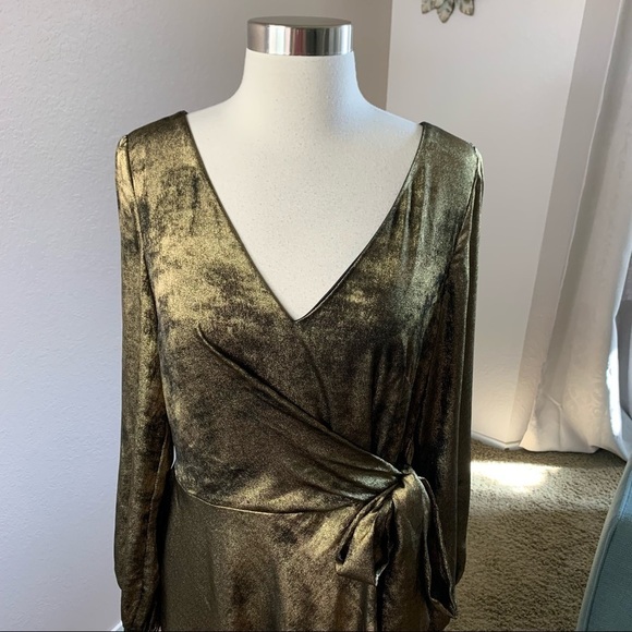 Lauren Ralph Lauren Sateen Faux Wrap Dress Gold - Picture 4 of 11